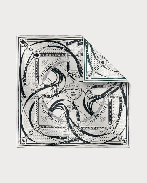 HERMES La Promenade du Matin Bandana double face scarf 140 | Hermès silk scarf (black and white)