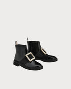 ROGER VIVIER Viv' Rangers Strass Buckle Chelsea Booties in Patent Leather | RV 皮靴 (黑色)