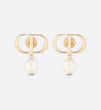 CHRISTIAN DIOR Petit CD Earrings Gold-Finish Metal and White Resin Pearls | Dior Earrings (Gold)