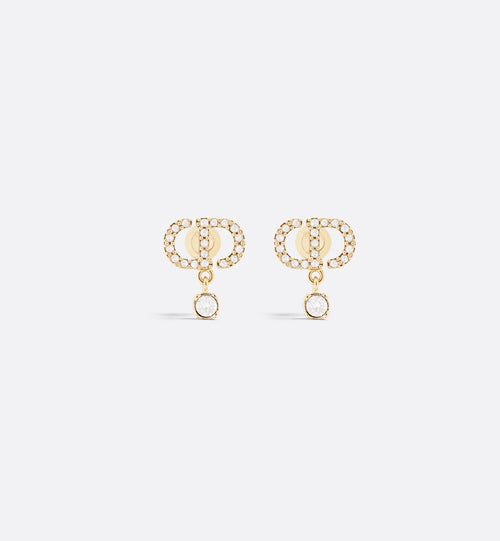 CHRISTIAN DIOR Petit CD Earrings Gold-Finish Metal and Silver-Tone Crystals | Dior Earrings (Gold)