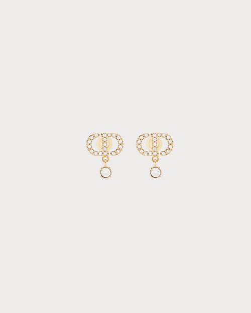 CHRISTIAN DIOR Petit CD Earrings Gold-Finish Metal and Silver-Tone Crystals | Dior Earrings (Gold)