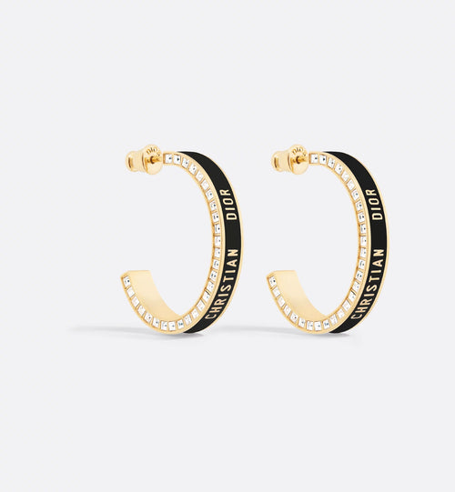 CHRISTIAN DIOR Large Dior Night Code Hoop Earrings Gold-Finish Metal, White Crystals | Dior Earrings (Multicolor)