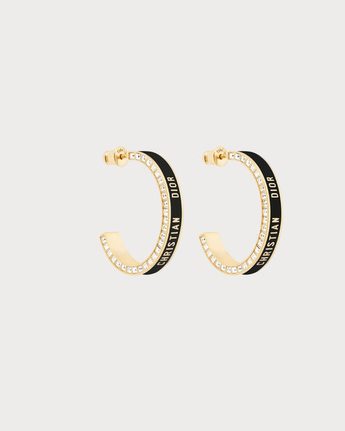 CHRISTIAN DIOR Large Dior Night Code Hoop Earrings Gold-Finish Metal, White Crystals | Dior Earrings (Multicolor)