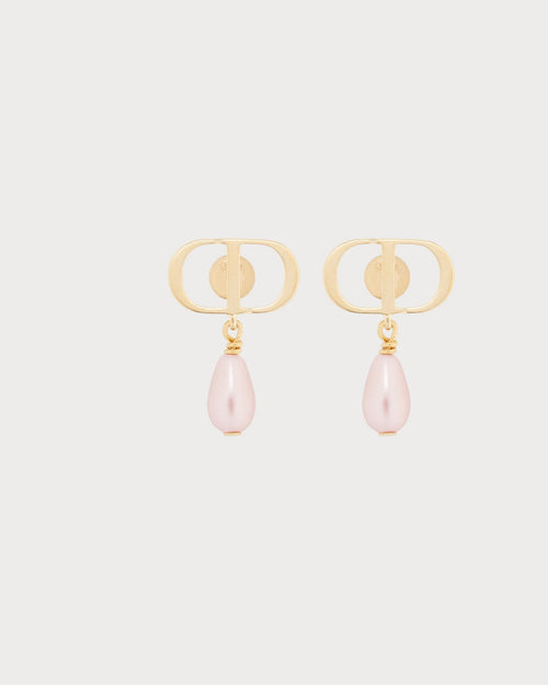 CHRISTIAN DIOR Petit CD Earrings Gold-Finish Metal and Iridescent Pink Resin Pearls | Dior Earrings (Pink)