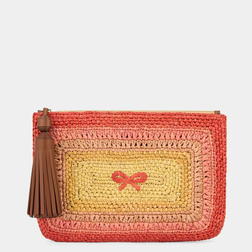 ANYA HINDMARCH Raffia Tassel Bow Clutch | 安雅·希德瑪芝 草編流蘇蝴蝶結手拿包(橙色/多色) - LondonKelly 英國名牌代購