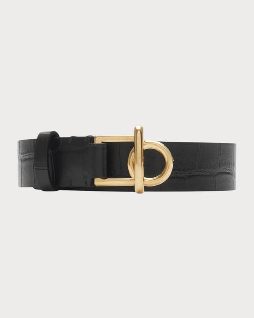 BURBERRY Leather Rocking Horse Belt Croc - Effect Black | 博柏利 鱷魚紋皮皮帶 (黑色) - LONDONKELLY 英國名牌代購