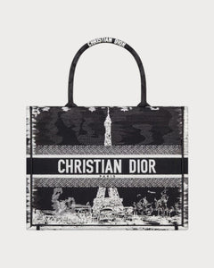 CHRISTIAN DIOR Medium Dior Book Tote Paris Embroidery | 迪奧 手提袋 (中碼/Black)