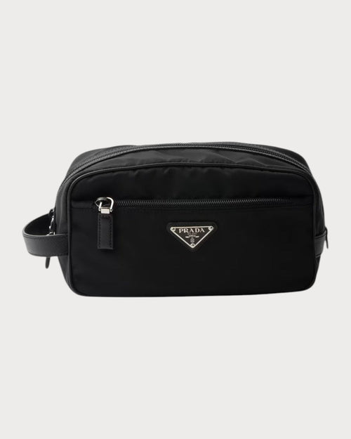 PRADA 2NA819 Men's Re-Nylon and Saffiano Leather Travel Pouch Black | Prada Men's Travel Pouch (Black)
