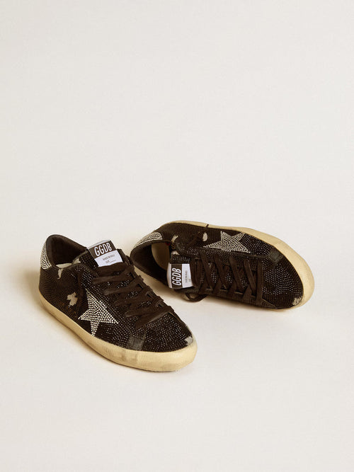 GOLDEN GOOSE Women's Super-Star in suede and Swarovski crystals with silver star | 黃金鵝 女款 Super-Star 麂皮搭配施華洛世奇水晶款，搭配銀色星星（黑色）