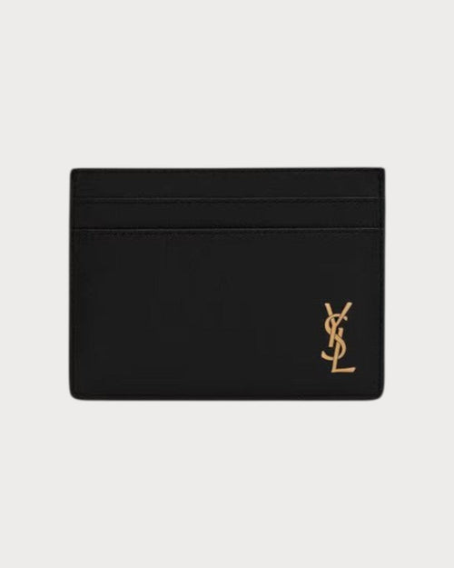 YSL SAINT LAURENT Men's Tiny Cassandre Card Case In Grained Leather | 聖羅蘭 男仕卡套 (黑色) - LONDONKELLY 英國名牌代購